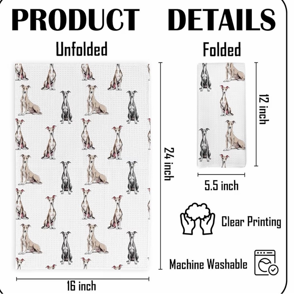 NWT/SET of TWO/DOG LOVERS/Greyhound Kitchen/Tea Towels/W-16 X L-24 Inches - Picture 9 of 9